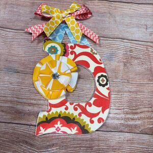 Handmade Fabric-Covered Decorative Wall Initial with Ribbon and Flower Accents